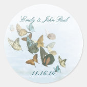 Sticker Rond Enregistrer la date Papillons Turquoise Corail jau (Devant)