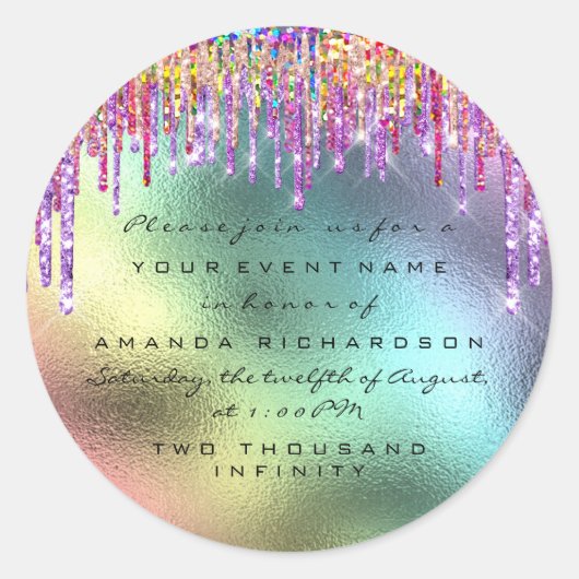 Sticker Rond Enregistrer La Date Unicorn Rainbow Drivers Hologr (Devant)