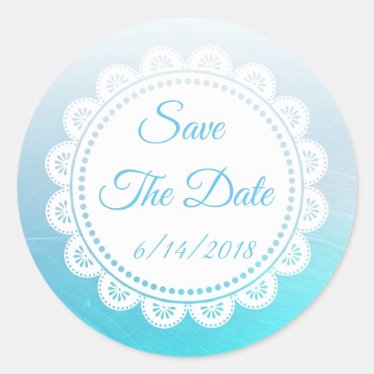 Sticker Rond Enregistrer l'autocollant Mariage bleu Aqua Date (Devant)