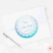 Sticker Rond Enregistrer l'autocollant Mariage bleu Aqua Date (Enveloppe)