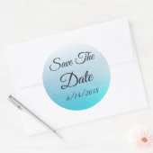 Sticker Rond Enregistrer l'autocollant Mariage bleu Aqua Date (Enveloppe)
