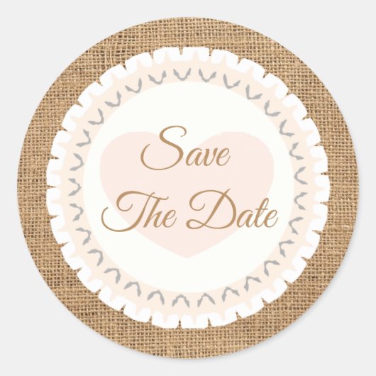 Sticker Rond Enregistrer l'autocollant Mariage de Burlap rustiq (Devant)