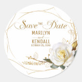 Sticker Rond Enregistrer le Mariage or Rose date (Devant)