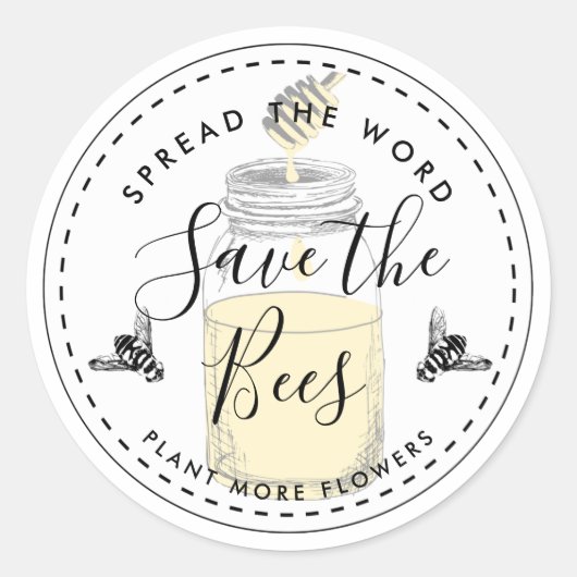 Sticker Rond Enregistrer les abeilles ajouter votre propre devi (Devant)