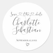 Sticker Rond Enregistrer notre date Coeur manuscrit personnalis (Devant)