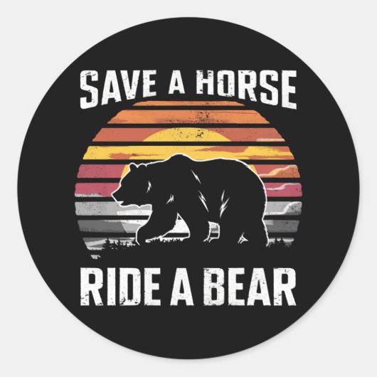 Sticker Rond Enregistrer Un Cheval Faire Un Tour Un Ours Gay pr (Devant)