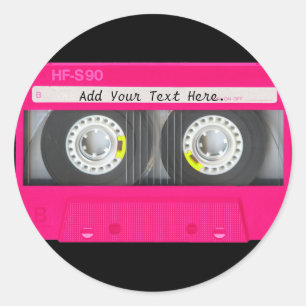 Sticker Rond Enregistreur à cassettes rose Girly