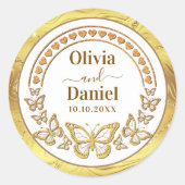 Sticker Rond Enregistrez la date, les papillons et les coeurs d (Devant)