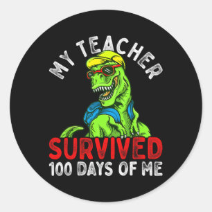 Sticker Rond Enseignant A Survécu 100 Jours De Moi 100 Jours D'