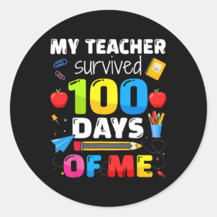 Sticker Rond Enseignant a survécu 100 jours de moi pour la 100e