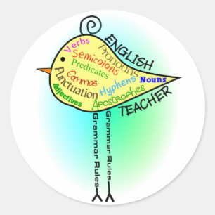 Sticker Rond Enseignant anglais Cadeaux "Grammar Bird"