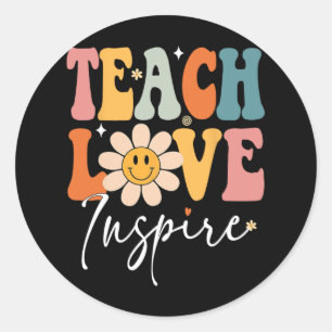 Sticker Rond Enseignant Apprendre L'Amour Inspirer Retro Retour