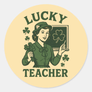Sticker Rond Enseignant Chanceux – Vintage St. Patrick’s Day Re