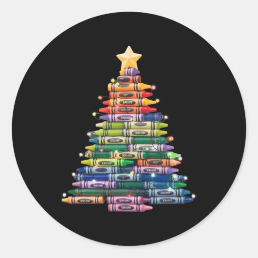Sticker Rond Enseignant Crayon Christmas Tree Lights Ecole étud (Devant)