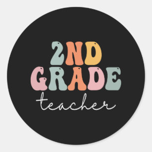 Sticker Rond Enseignant de 2e année Retro Super Premier jour O