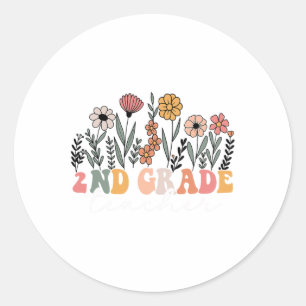 Sticker Rond Enseignant de 2e année Wildflower Floral Retour à 