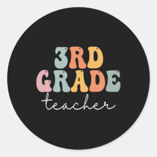 Sticker Rond Enseignant de 3e année Retro Super Premier jour O