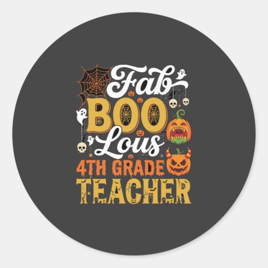 Sticker Rond Enseignant de 4e année Faboolous Halloween (Devant)