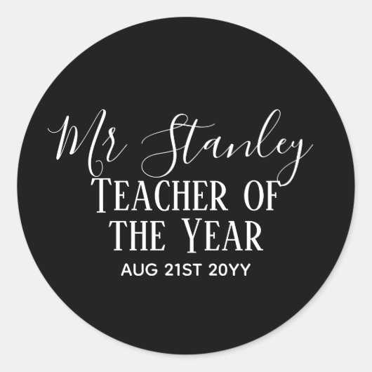 Sticker Rond Enseignant de l'année Personnalisé cadeau de texte (Devant)