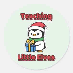 Sticker Rond Enseignant de Noël des petits elfes