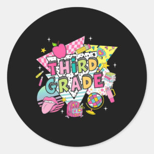 Sticker Rond Enseignant de troisième année Élève Retour à l'éco