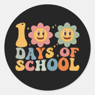 Sticker Rond Enseignant Enfants Rétro Groovy 100 Jours D'école
