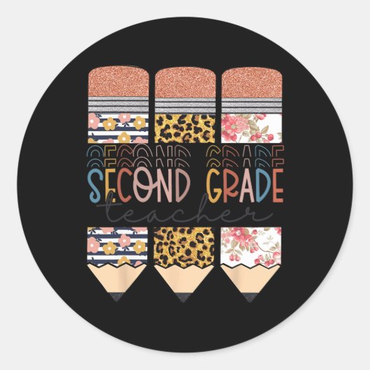 Sticker Rond Enseignant Leopard Pencil Premier Jour D'École (Devant)
