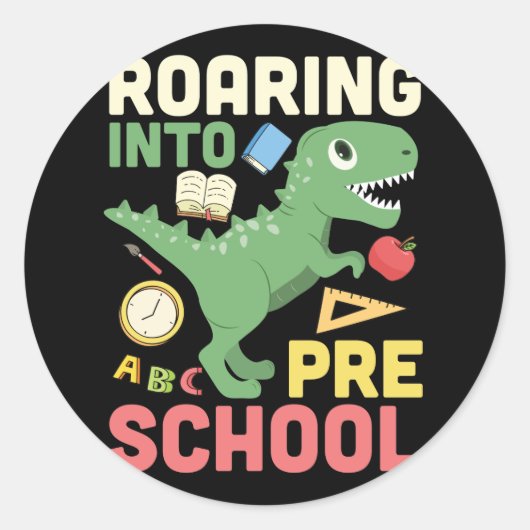 Sticker Rond Enseignant Pré K Retour À L'École Préscolaire Dino (Devant)