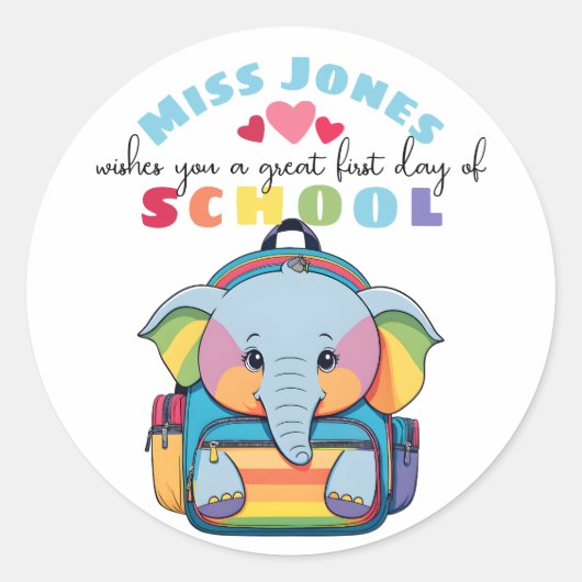 Sticker Rond enseignant premier jour de la classe de terme accu (Devant)