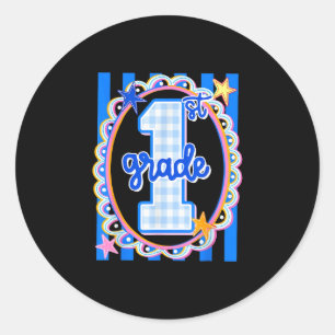 Sticker Rond Enseignant rayé rétro de première année 1ère année