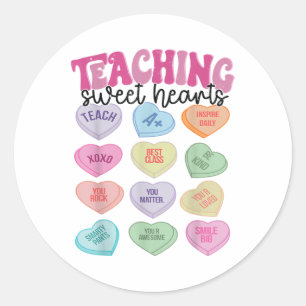 Sticker Rond Enseignant Saint-Valentin Retro Enseignement Soeur
