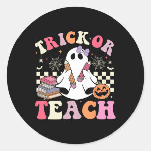 Sticker Rond Enseignant super Halloween Trick Ou Enseigner Retr