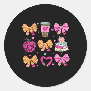 Sticker Rond Enseignant Valentine Coquette Crayon Coffret Bow