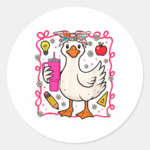 Sticker Rond Enseignante de petite poule stupide retour à l'éco