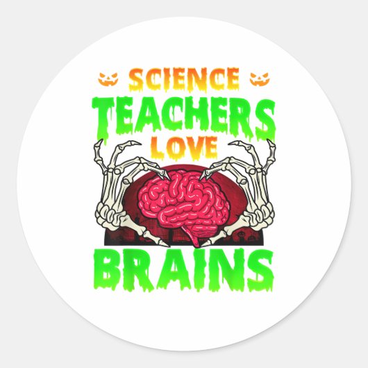 Sticker Rond Enseignants Cerveaux Squelette Coeur main Hallowee (Devant)