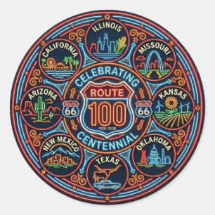 Sticker Rond Enseigne néon Centennial Route 66