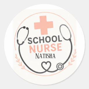 Sticker Rond Enseigne personnalisée de bureau d'infirmière scol
