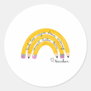 Sticker Rond Enseigner Amour Inspirer Arc-en-ciel Crayon Enseig