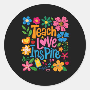 Sticker Rond Enseigner Amour Inspirer Boho Floral Rétro Retour