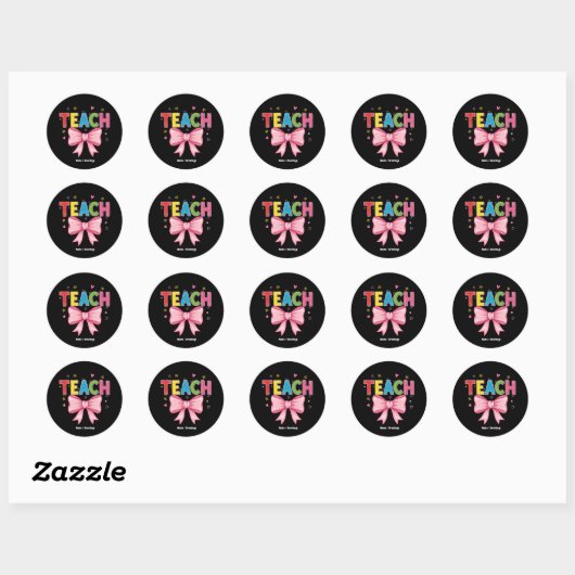Sticker Rond Enseigner Coquette Bow Crayon Enseignant Enfants D (Feuille)