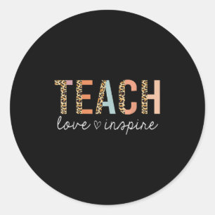 Sticker Rond Enseigner L'Amour Inspirer Leopard Retour À L'Écol