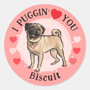 Sticker Rond ensemble d'autocollants coeurs roses amour de Pug 