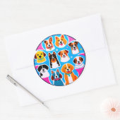 Sticker Rond Ensemble de chiens adorables (Enveloppe)