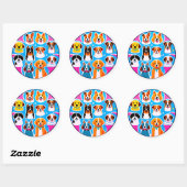 Sticker Rond Ensemble de chiens adorables (Feuille)