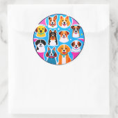 Sticker Rond Ensemble de chiens adorables (Sac)