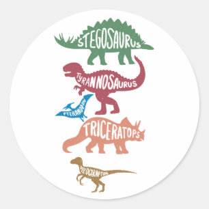 Sticker Rond Ensemble de silhouettes de différents dinosaures