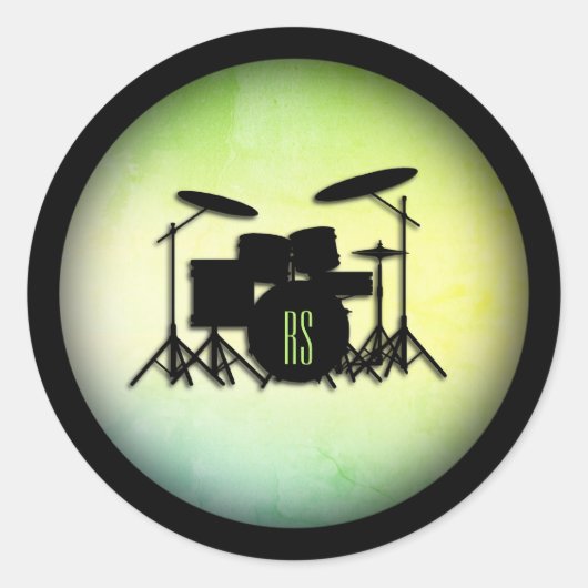 Sticker Rond Ensemble de tambour monogramme vert (Devant)