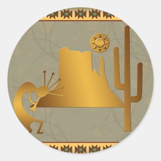 Sticker Rond Ensemble Kokopelli Mesa & Cactus #2 (Devant)