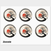 Sticker Rond Enso Circle et Bonsai Tree sur toile (Feuille)
