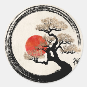 Sticker Rond Enso Circle et Bonsai Tree sur toile